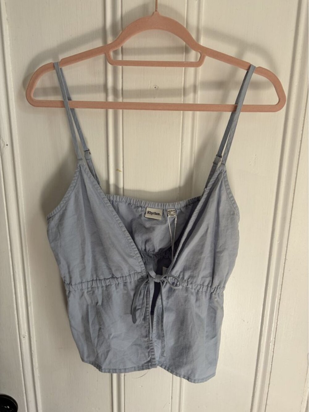 Rhythm Dolly Ruffle Top Dusty Blue Cotton Tie-Front Cami Size M NWT